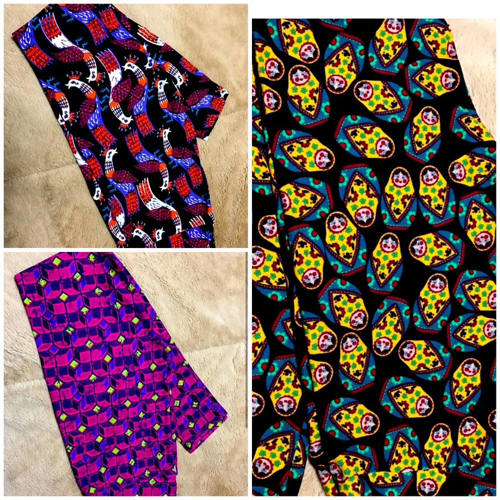 Bundle of 3 🆕 Leggings - Russian Nesting Dolls, Peacock, Geometric